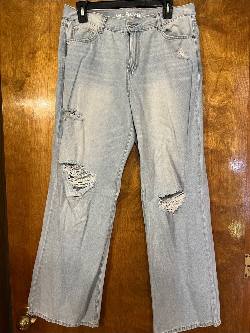 Wallflower Light Wash Distressed Wide-Leg Jeans - Light Blue